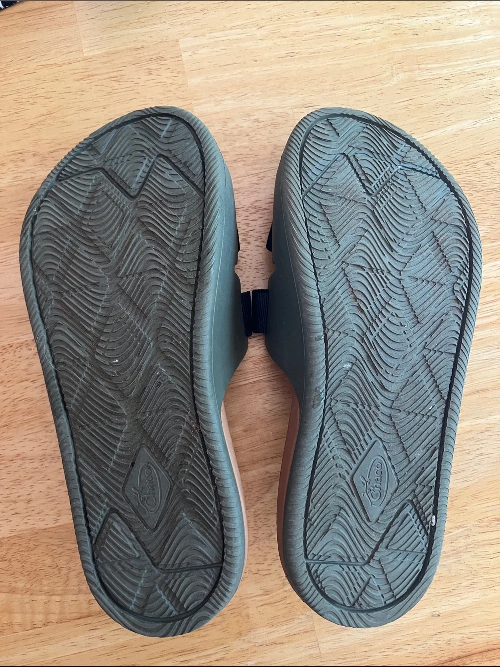 Chaco Brown Footbed Slide Sandals with Black Straps and brown Buckles